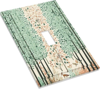 Boho Wildflower Forest Woodland Animals Decorative Light Switch Cover 1 Gang Single Toggle Decorator Outlet Wall Plate Device Electrical Faceplate Switchplates for Bedroom Bathroom Decor