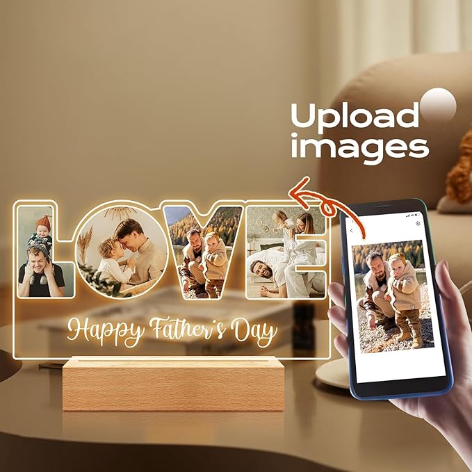 Custom Picture Frames with Photo, Customized Picture Frame, Personalized Photo Frame with Night Light, Personalized Valentines Day Gifts for Dad