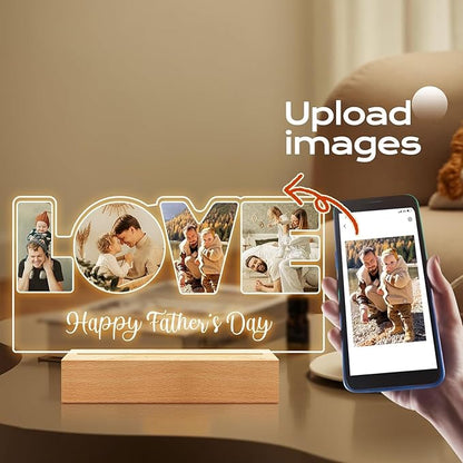 Custom Picture Frames with Photo, Customized Picture Frame, Personalized Photo Frame with Night Light, Personalized Valentines Day Gifts for Dad