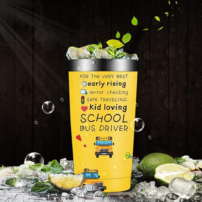 Fufandi School Bus Driver Gifts for Men, Women - Bus Driver Back to School Thank You Appreciation Gifts, Drivers Retirement Birthday Gift - Tumbler Cup 20oz