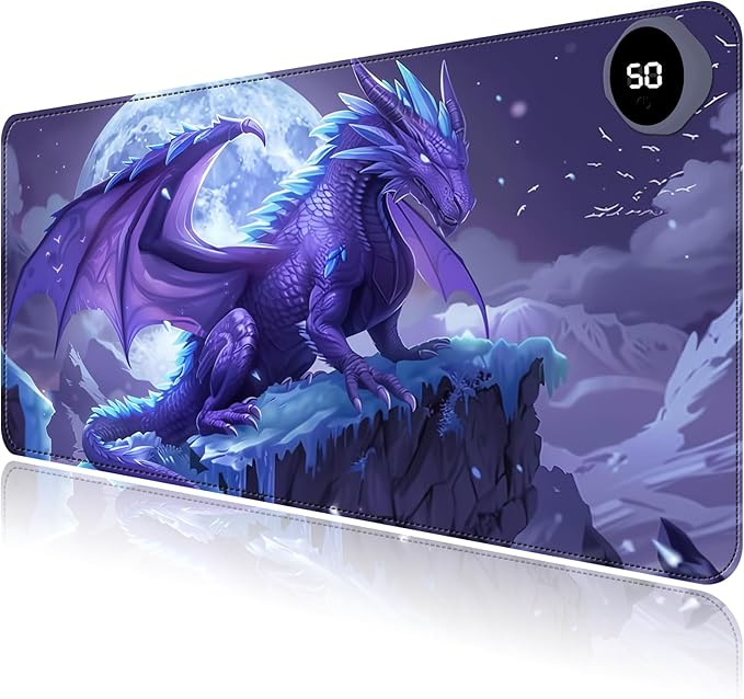 Heated Mouse Pad with 3 Levels Heated & 3 Hours Auto Shut-Off Mouse Pad for Warming Hands in Office Home, 23.6" x 14.2"Large Safe Desk Mat Hand Warmer，Angry Flying Dragon