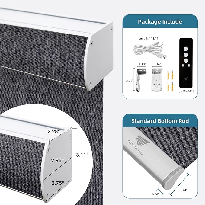 SmartWings Motorized Smart Roller Shades in Light Filtering, Electric Blinds with Remote for Windows Compatible with Alexa/Google Home/Homekit, Customized, 70% Blackout Twilight Charcoal Grey