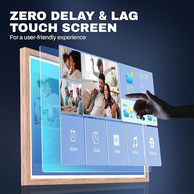32 Inch FHD Extra Large Digital Picture Frame Touchscreen, 64GB FHD IPS WiFi Digital Photo Frame Remote, Share Photo/Video via Apps, Email, Auto-Rotate,Wood Pattern