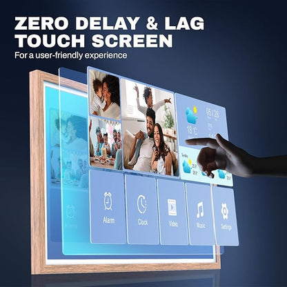 32 Inch FHD Extra Large Digital Picture Frame Touchscreen, 64GB FHD IPS WiFi Digital Photo Frame Remote, Share Photo/Video via Apps, Email, Auto-Rotate,Wood Pattern