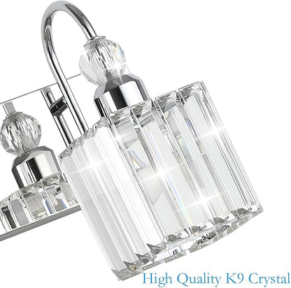 Ralbay Chrome Crystal Vanity Lights 5-Lights 40'' Modern Crystal Bathroom Light Fixtures Modern Crystal Vanity Lighting Over Long Mirror Bathroom Wall Lighting Fixtures