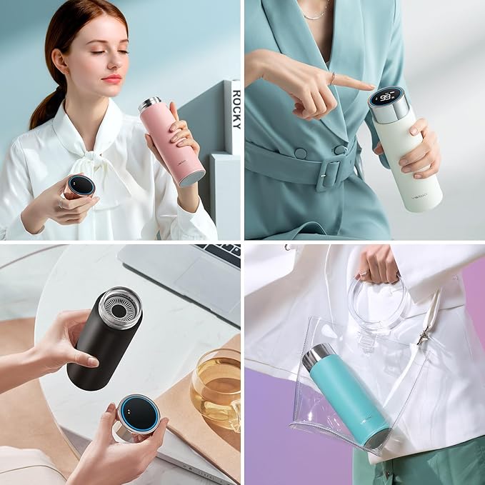 Vsitoo Smart self cleaning Insulated Water Bottle, 15oz Stainless Steel Vacuum Flask, AI Self-Clean, 30-Day Battery Life, BPA-Free, Magnetic Charging, Portable Travel Mug Gifts for Men Women, Black