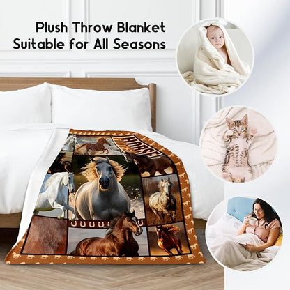 Horse Girls Blanket, Horse Gifts for Girl Ages 8-12 10-12, 60"x80" Kids Throw Blankets for Adults Women, Cowgirl Room Decor Western Throws for Animal Lovers