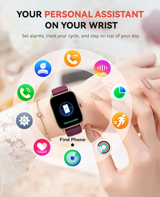 Smart Watches Fitness Tracker for Men Women with Step Counter, Sleep /Calorie Monitor, Pedometer, IP68 Waterproof, 120+ Sports for iPhone Android, 1.91” Touchscreen Smartwatch (Casual, Wine-red, 1.91)