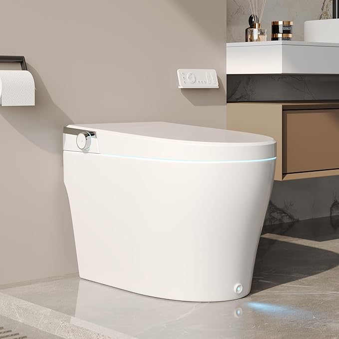 DeerValley Smart Toilet, One Piece Tankless Toilet with Bidet Built in Smart Toilet with 1.28GPF Auto Flush, Foot Kick, Blackout Flush, Warm Water, Heated Seat, Remote Control