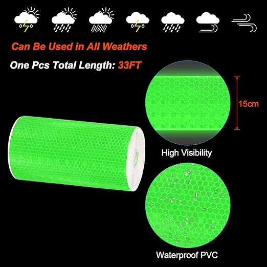 PATIKIL 6 Inch x 33 ft Reflective Tape, 1 Roll Waterproof Self Adhesive High Visibility Caution Warning Safety Tape Reflector with Scraper for Trucks Trailers Cars, Green