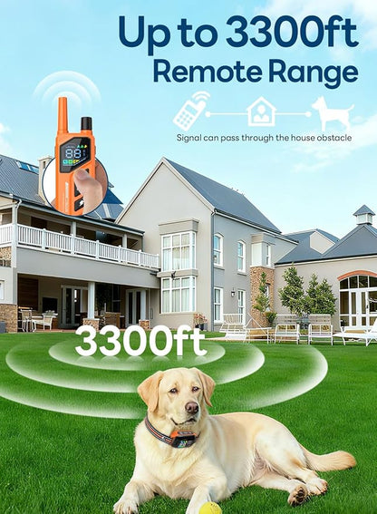 Dog Shock Collar - 3300FT Dog Training Collar with Remote, IPX7 Waterproof Electric Dog Collar with 4 Training Modes, Security Lock, Rechargeable E-Collar for Small Medium Large Dogs (Orange)