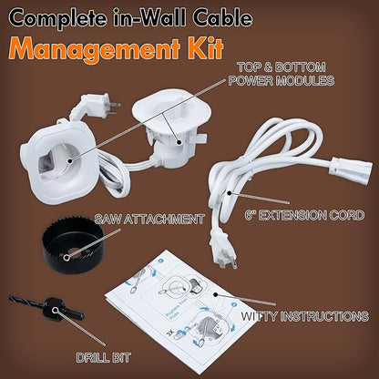 In Wall Cable Management Kit,TV Cord Hider for Wall Mounted TV& Soundbar,TV Cable Hider Wall Kit with Hole Saw Drill,Power and Low Voltage Wire Management Easy install,TV Cable Hider for a Clean House