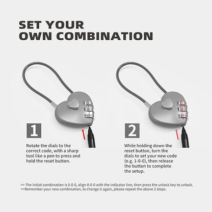 Small Combination Lock for Locker, Cable Lock with Code, Pink Padlock Combination, for Luggage, Suitcase, Gym Locker, Backpack Zipper, Cabinet, Box, Fence Gate, Travel Safe, Outdoor Use