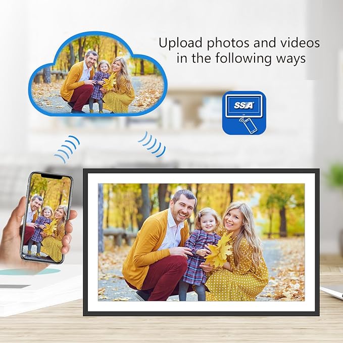 SSAWIFIFRAME Digital Picture Frame 15.6 inch Large 32GB WiFi Digital Photo Frame, Easy to Share Photos and Videos via Free App, IPS Touch Screen, Auto-Rotate, Send 50 Photos one time no Limit