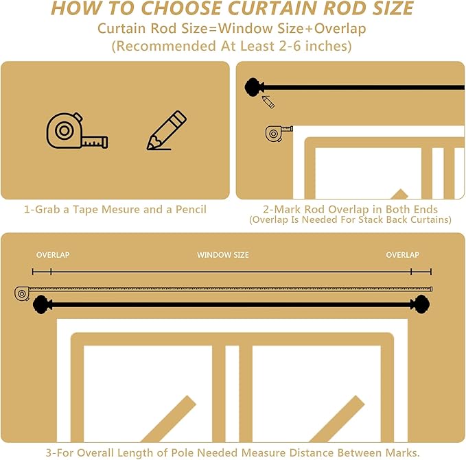 Gold Curtain Rods for Windows 48 to 84 Inches 1 Inch Adjustable Heavy Duty Curtain Rods with Lantern Ball Finials,Window Treatment Single Curtain Rod Set