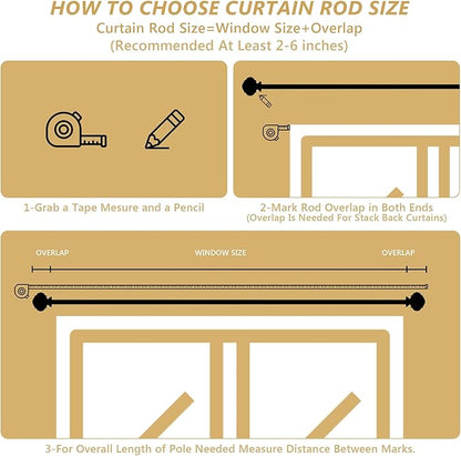 Gold Curtain Rods for Windows 48 to 84 Inches 1 Inch Adjustable Heavy Duty Curtain Rods with Lantern Ball Finials,Window Treatment Single Curtain Rod Set