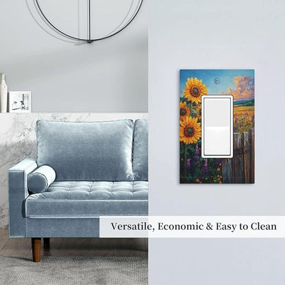 Decorative Outlet Covers Rustic Wilderness Sunflower Lavender Muzha Oil Painting 1 Gang Single Decora GFCI Device Light Switch Covers Plate 1 Rocker Wall Plate Faceplate