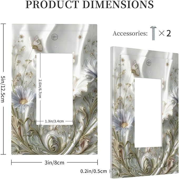 Artistic Flowers Floral Plant 1 Gang Single Rocker Decorative Light Switch Covers Electrical Faceplate Switch Plates for Bathroom Kitchen Home