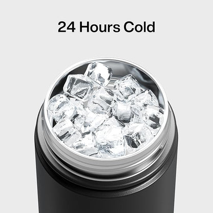 ENCOOL Insulated Water Bottle with Straw Stainless Steel Water Bottle, Leak-Proof, BPA-Free, Double Wall Vacuum Keeps Cold for 24 Hours for Sports, Travel, School (18 oz, Black Night)