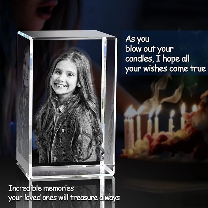 3D Crystal Picture Frame, 3.15 x 1.97 inches, Personalized Gift for Him, Her, Dad and Mom, Custom Picture Gifts for Birthday, Anniversary, Mothers Day, Memorial, Pet Lovers