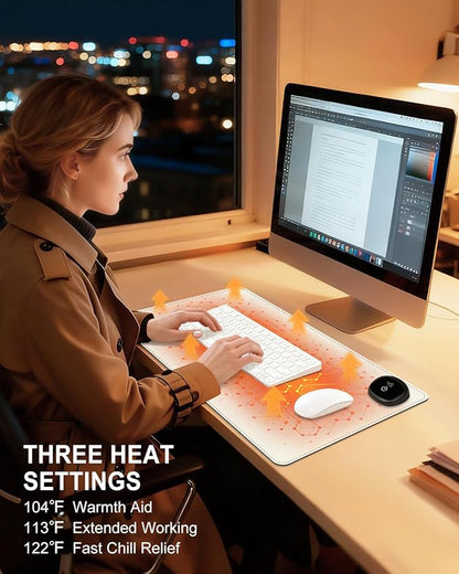 Heated Desk Pad, 23.6" x 14.2" Leather Non-Slip Warm Desk Pad, Large Mouse Mat with 3 Levels Heating & 3 Hours Auto Shut-Off, Hand and Foot Warmer for Office, Home, Apricot