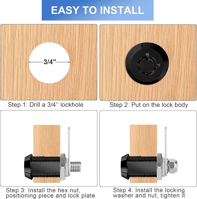 Cam Locks RV Storage Keyed Alike, 1-1/8" Fits 7/8" Max Door Thickness, Compartment Locks for Camper Trailer Cabinet With Keys (Black, 6-Pack)