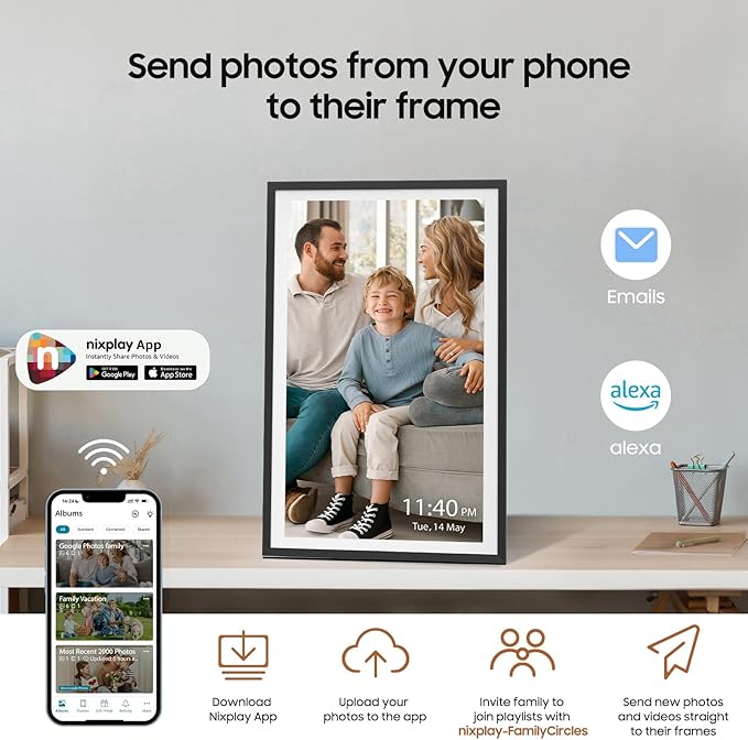 ApoloSign Digital Picture Frame Powered by Nixplay, 15.6" Large WiFi Digital Photo Frame, Easy to Share Photos/Videos via Nixplay App, 1920x1080 FHD IPS Touch Screen, Auto-Rotate, Free Cloud Storage