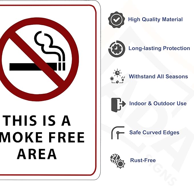 This is a Smoke Free Area Sign - ADA Compliant Digitally Printed Text Wall Sign - No Smoking in This Area Signs for Offices, Businesses, Hotels, and Restaurants - Vinyl 7” x 5”