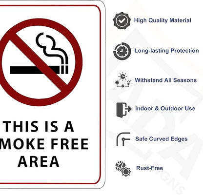This is a Smoke Free Area Sign - ADA Compliant Digitally Printed Text Wall Sign - No Smoking in This Area Signs for Offices, Businesses, Hotels, and Restaurants - Vinyl 7” x 5”