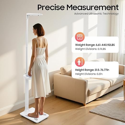 Ultrasonic Physician Scale, Digital Body Composition Analyzer, 440lb Weight Scale with LCD Display, 2.6ft/6.6lbs Ultrasonic Height Body Fat Analyzer for Measuring BMI Weight Height at Home Gym