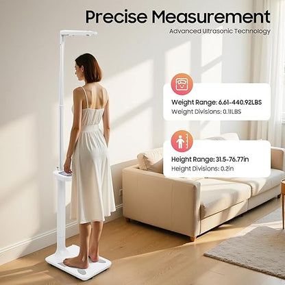 Ultrasonic Physician Scale, Digital Body Composition Analyzer, 440lb Weight Scale with LCD Display, 2.6ft/6.6lbs Ultrasonic Height Body Fat Analyzer for Measuring BMI Weight Height at Home Gym