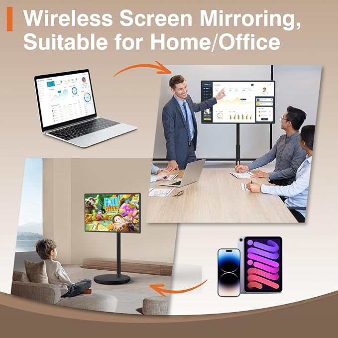 32-Inch Portable Smart Tablet, Portable TV on Wheels with 4K Camera, 8G RAM+128G Storage, Android 13 OS, Built-in Battery(Up to 8H), Full Swivel Rotation, Voice Remote Control(Black)