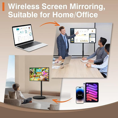 32-Inch Portable Smart Tablet, Portable TV on Wheels with 4K Camera, 8G RAM+128G Storage, Android 13 OS, Built-in Battery(Up to 8H), Full Swivel Rotation, Voice Remote Control(Black)