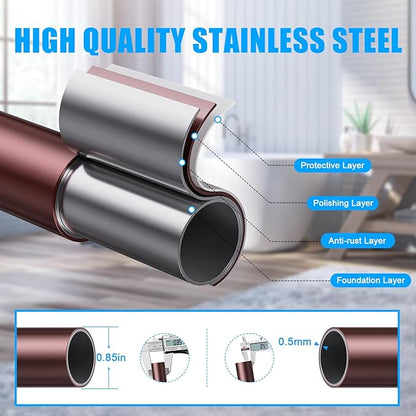 TEECK Shower Curtain Rod, 32-43 inch Adjustable Spring Tension Curtain Rod, Never Rust Anti-Slip Shower Curtain Rod for Bathroom, No Drilling, Never Collapse, Easy to Use, Brown