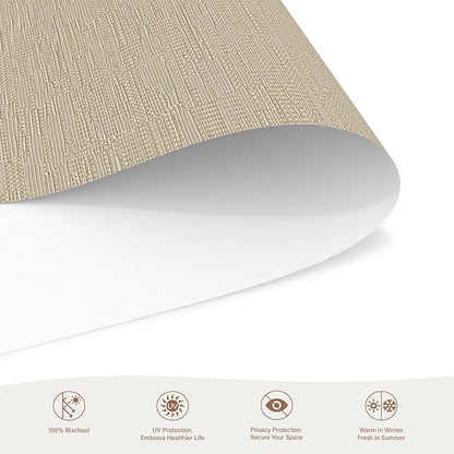 Motorized Roller Blinds with Remote, 100% Blackout Automatic Roller Shades for Bedroom, Bathroom, and Living Room, Customized Size, Golden Autumn Beige