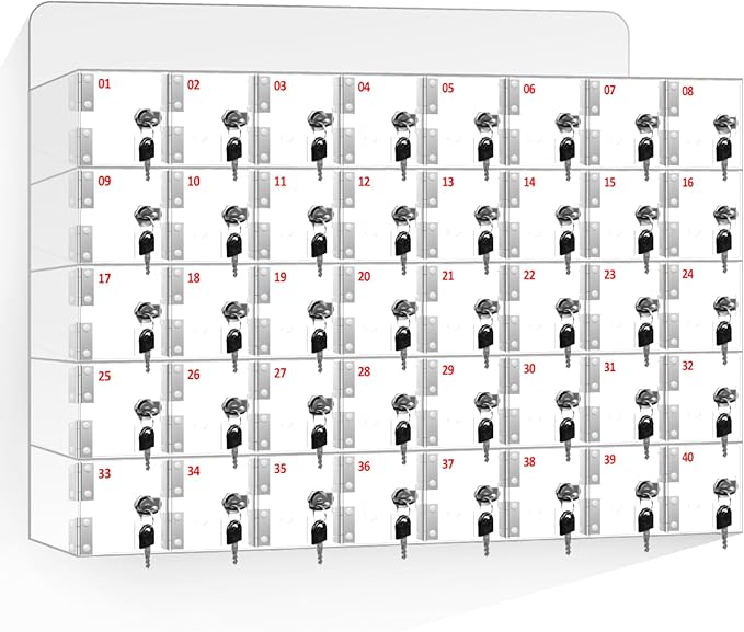 Cell Phone Storage Locker 40 Slots Acrylic Material with Door Locks and Keys, Wall-Mounted Cell Phone Storage Cabinet for Office Classroom Gym Firms, Lockers for Storage, Clear (Large 40 Slots)