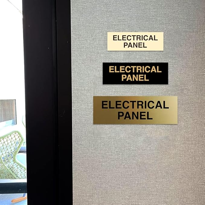 All Quality Basic Electrical Panel Sign - Fire Regulation Safety Compliance Sign - Brushed Gold - Small (1 Pack)