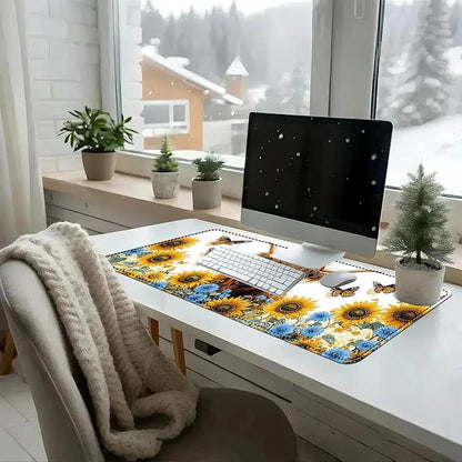 Heated Mouse Pad with 3 Temperature Settings(104°F–122°F),Large 31.5x13 Inch PU Leather Heated Desk Mat,Waterproof Warming Pad for Office,Gaming & Cold Hands Relief,Sunflower Cow