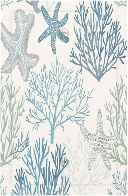 Light Switch Cover Plate Ocean Beach Theme Starfish Seashell Coral 1 Gang No Device Blank Electrical Wall Plates Faceplate Decorative Switch Plate For Bathroom Kids Room Decor