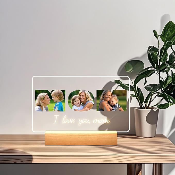 Personalized Picture Frames with Photo, Custom Photo Frame with Night Light, Customized Girlfriend Photo Gifts, Ideal Gift for Couples Anniversary Birthday Mom Dad Him Her