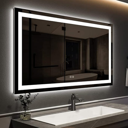 ROOMTEC 48X30 Inch Led Mirror for Bathroom,Backlit Lighted,Anti-Fog, Dimmable, Vertical & Horizontal Mount (Square-48 * 30",Frosted), Silver