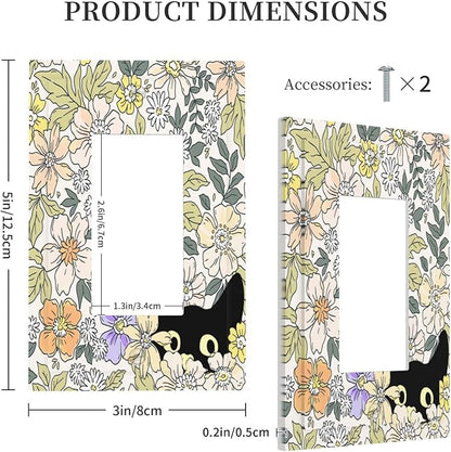 Decorative Outlet Covers Cute Black Cat in a Flower Patch Botanical Garden 1 Gang Rocker Light Switch Covers Single Decora GFCI Device Wall Plate for Bedroom Home Decor （2 Pack）