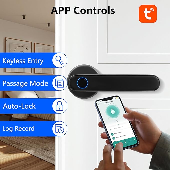 Fingerprint Smart Door Lock, Biometric Door Lock with App for Bedroom, Home, Apartment, Hotel (Grey)