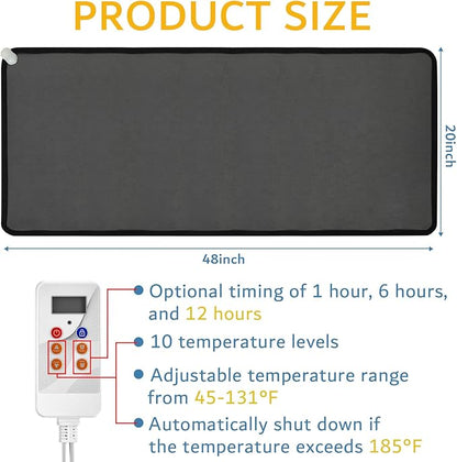 PVC 110V Heated Floor Mat Heater for Foot Warmer Under Desk 48 x 20 Inch Carbon Crystal Wood Stripe Electric Heating Carpet Pad Energy Saving Indoor Heated Rug for Home Office House Black