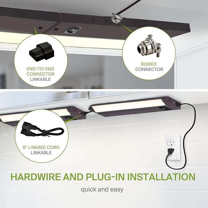 ASD Swivel LED Under Cabinet Lighting Bronze, 12 Inch 5W, Hardwired or Plug-in, 2700K/3000K/4000K, Hi/Low Switch, Rotatable Lens, Dimmable Linkable Under Counter Light for Kitchen, ETL & Energy Star