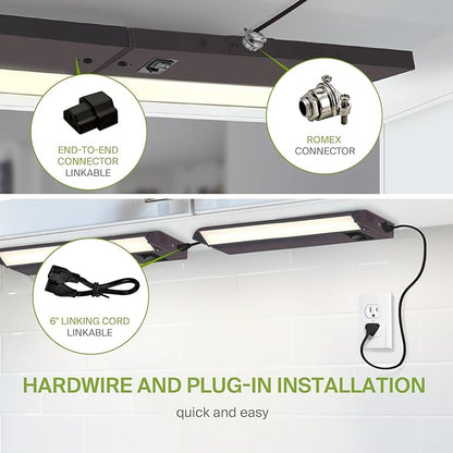 ASD Swivel LED Under Cabinet Lighting Bronze, 12 Inch 5W, Hardwired or Plug-in, 2700K/3000K/4000K, Hi/Low Switch, Rotatable Lens, Dimmable Linkable Under Counter Light for Kitchen, ETL & Energy Star