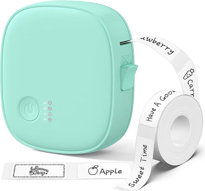 Mini Label Maker Machine with Tape – Portable Bluetooth Mini Label Printer, Wireless Thermal Label Maker, Waterproof & Rechargeable, Built-in Cutter, for Home, Office, School, Kitchen – Green