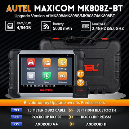 Autel Scanner MaxiCOM MK808Z-BT - Same As MK808BT Pro, Android 11 Bi-Directional Control Scan Tool, Upgraded of MK808BT/MK808/MK808S/MX808, Full Diagnosis, Compatible with BT506/MV108S(Original)