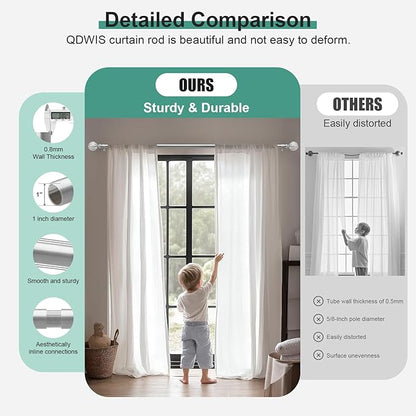 Silver Curtain Rods for Windows 48 to 84 inch,1" Adjustable Heavy Duty Window Curtain Rod with Leaf Finials,Rustic Decorative Drapery Rods Set,Size:36-88''