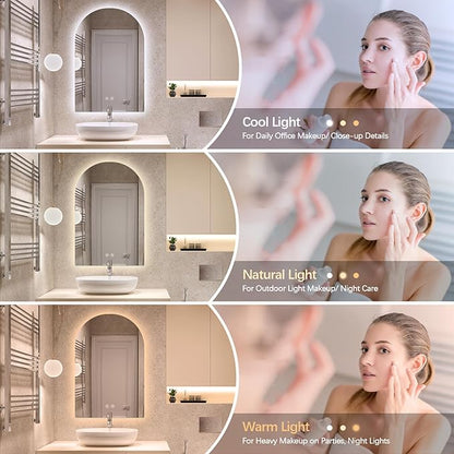 Niccy Arched LED Bathroom Mirror, 40x24 Inch Arch Frameless Backlit Mirrors for Wall Arched Lighted Vanity Mirrors Defogger and 3 Color, Explosion-Proof, HD Glass and IP65 Waterproof